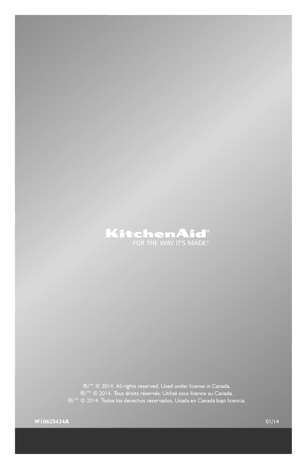 KitchenAid KFP0722 manual W10625434A 01/14 