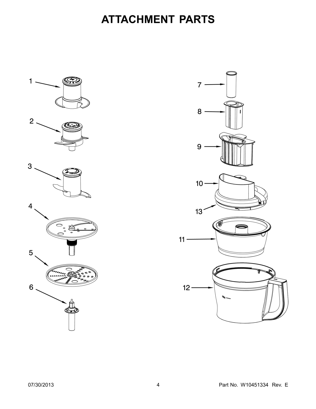 KitchenAid KFP0922 manual Attachment Parts 