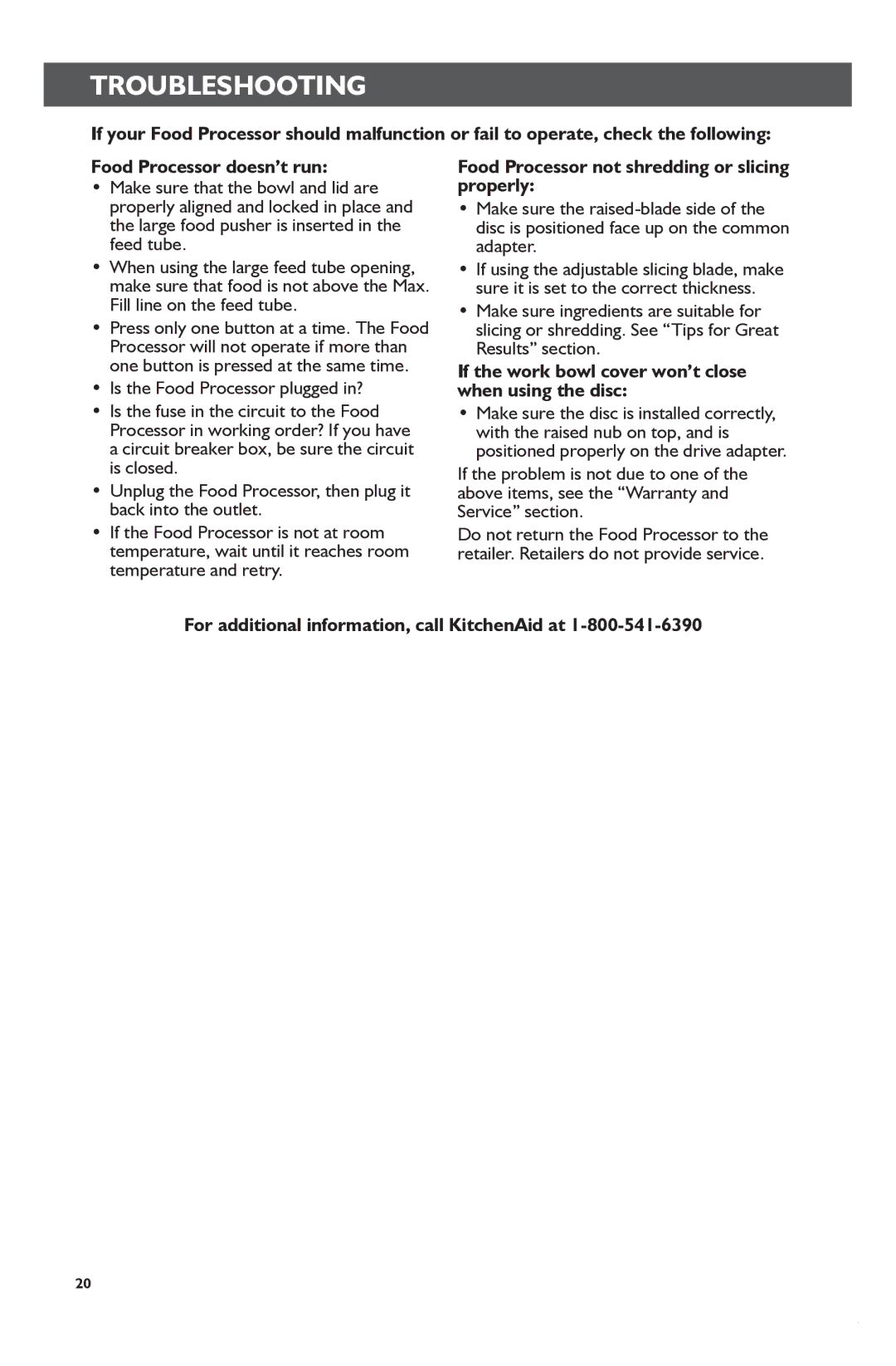 KitchenAid KFP1133 manual Troubleshootingcmd + Shift Click to Change Copy, Food Processor not shredding or slicing properly 