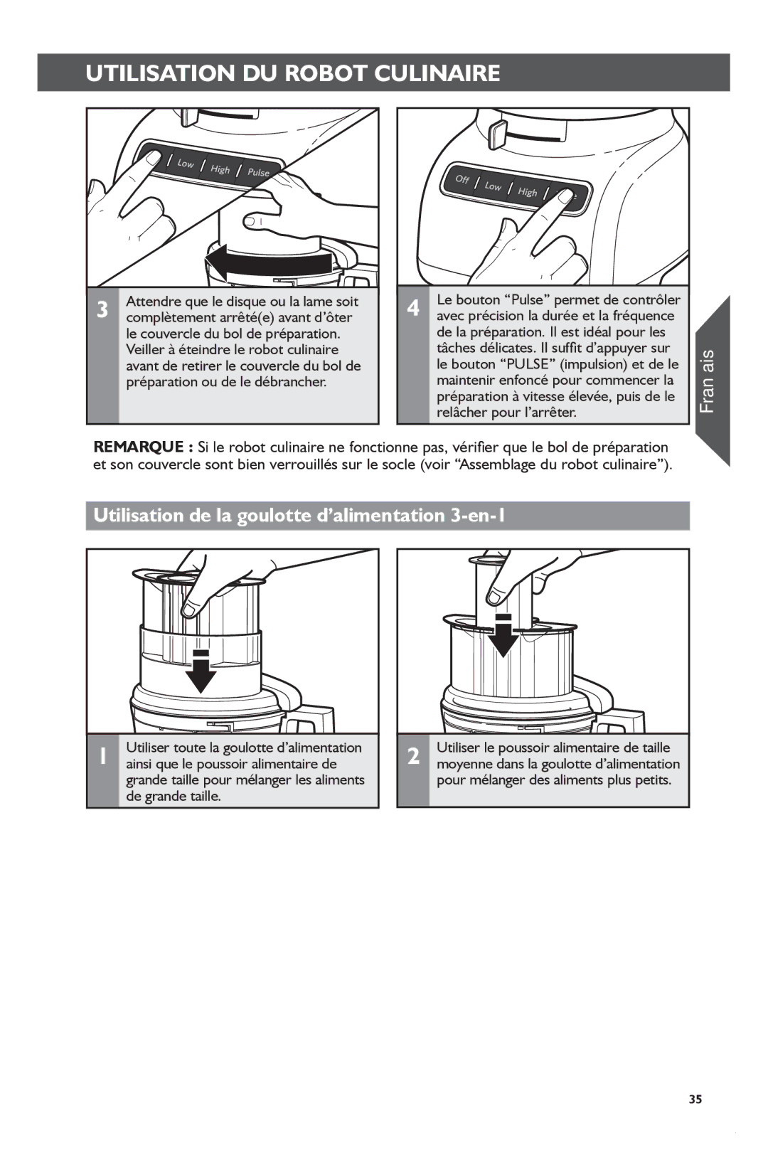 KitchenAid KFP1133 manual Utilisation DU Robot Culinaire, Utilisation de la goulotte d’alimentation 3-en-1 