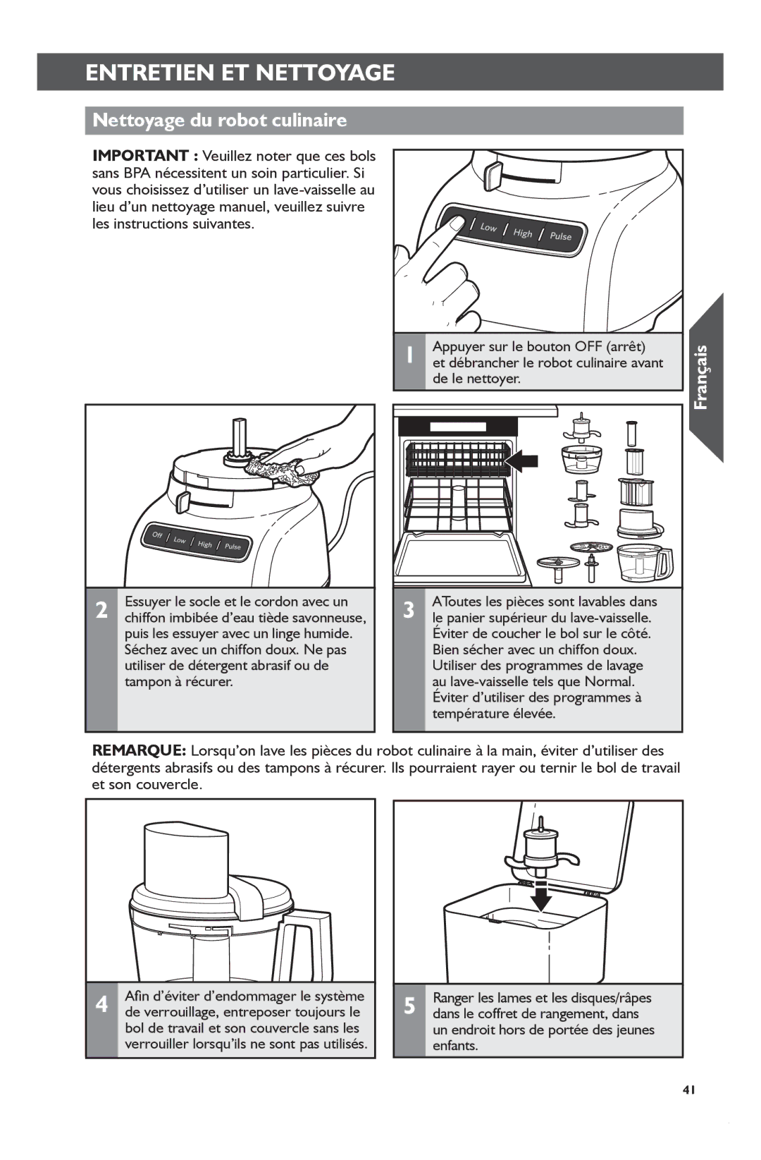 KitchenAid KFP1133 manual Entretien ET Nettoyage, Nettoyage du robot culinaire, De le nettoyer 