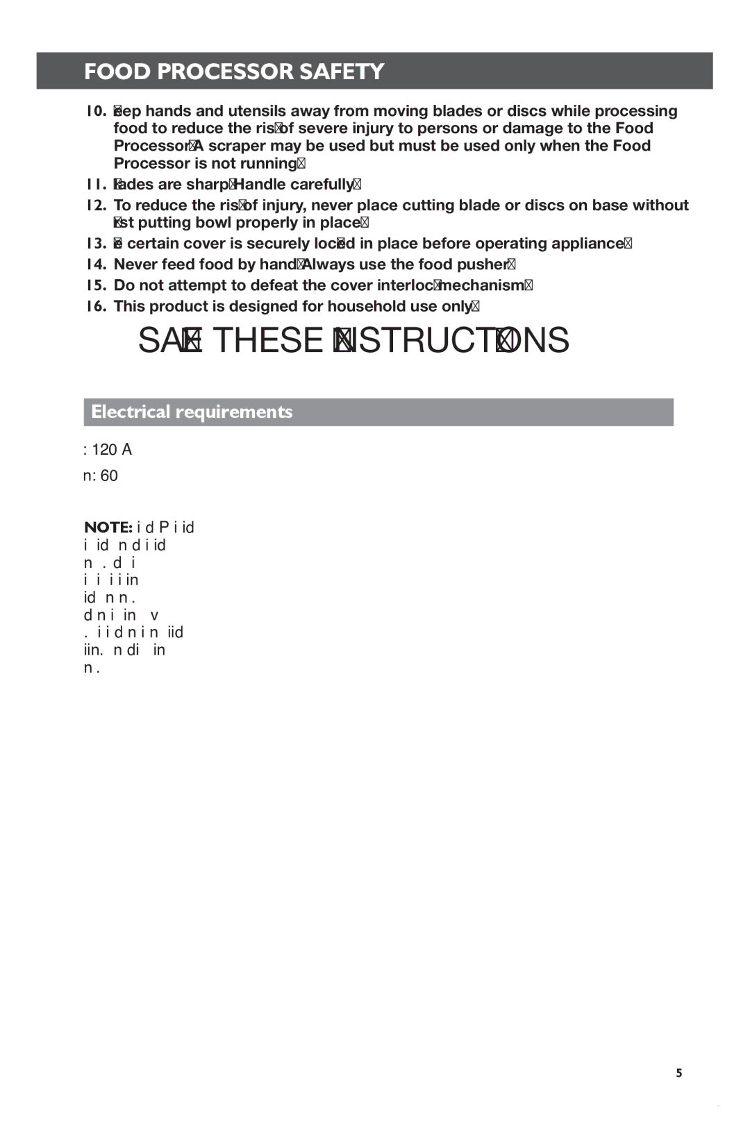 KitchenAid KFP1133 manual Electrical requirements, Voltage 120 VAC Frequency 60 Hz Any way 