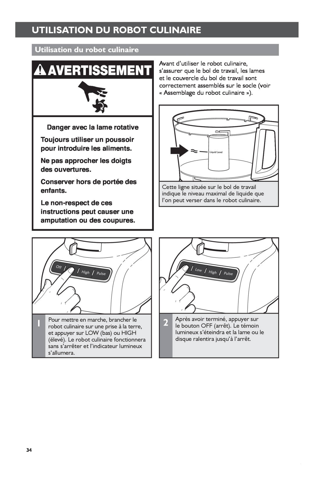 KitchenAid KFP1133 manual Utilisation du robot culinaire, Cmdutilisation+ Shiftduclickrobtotchangeculinairecopy 