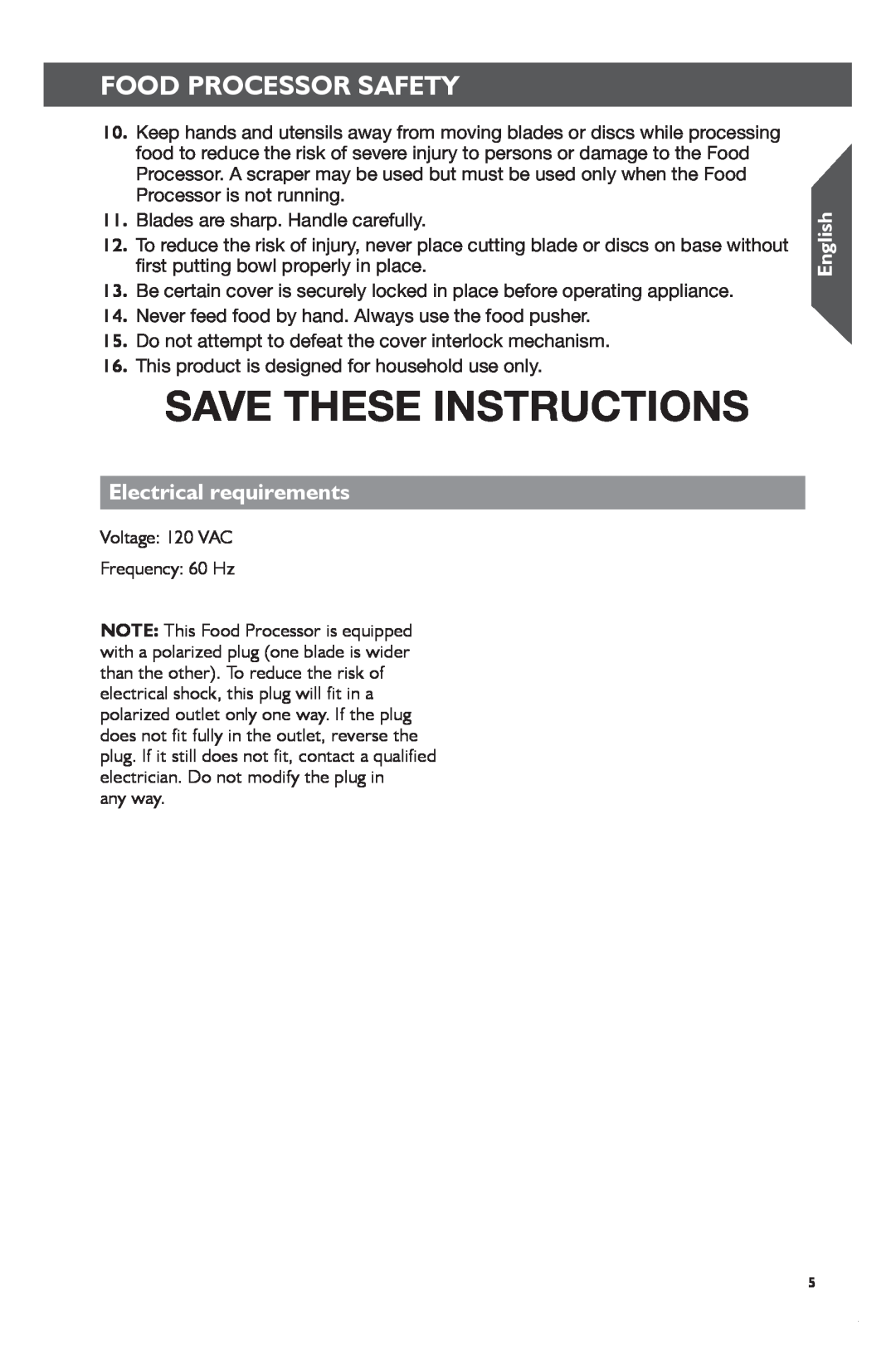 KitchenAid KFP1133 Save These Instructions, Electrical requirements, Foodcmd +Processorshift Clicksafetyto Change Copy 