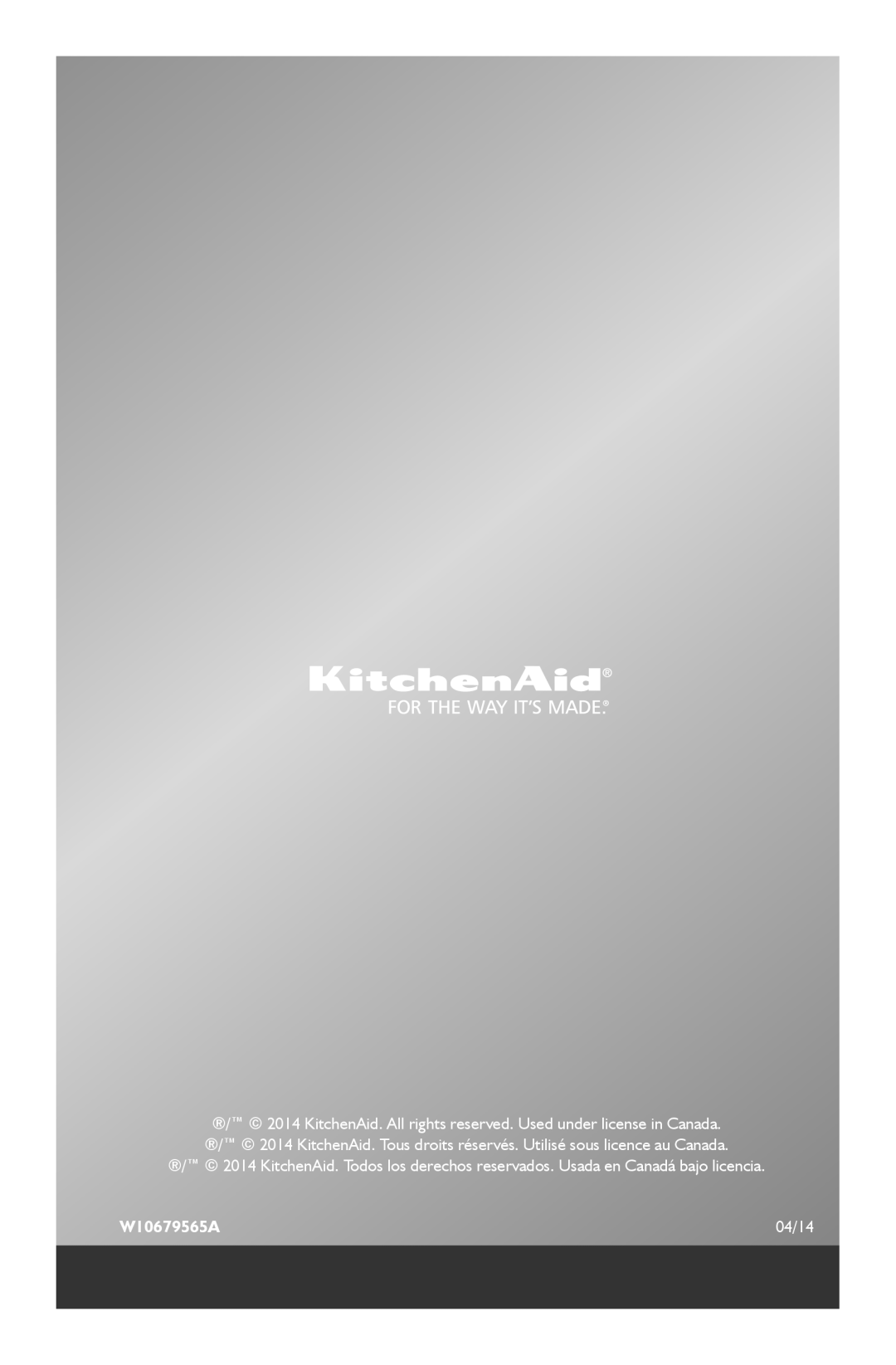 KitchenAid KFP1133 manual W10679565A, 04/14 
