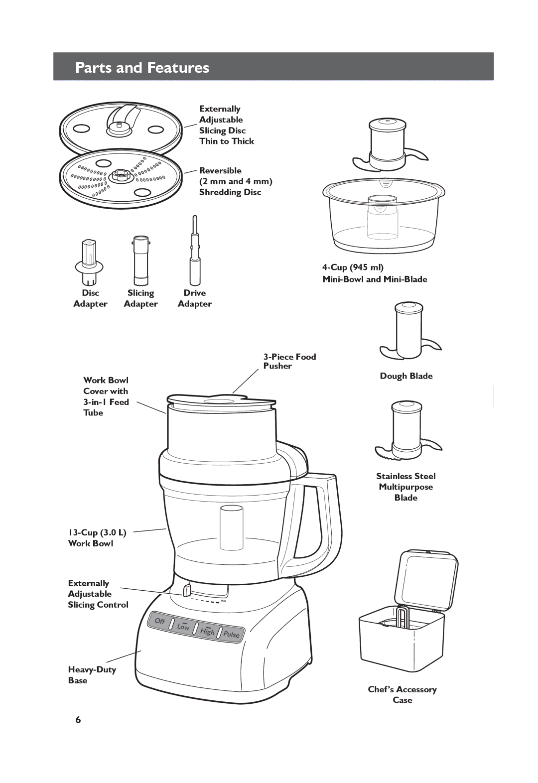 KitchenAid KFP1333, KFP1344 manual Parts and Features 