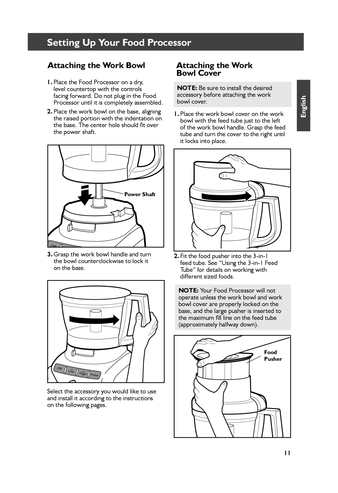KitchenAid KFP1344, KFP1333 manual Setting Up Your Food Processor, Attaching the Work Bowl Cover, English 