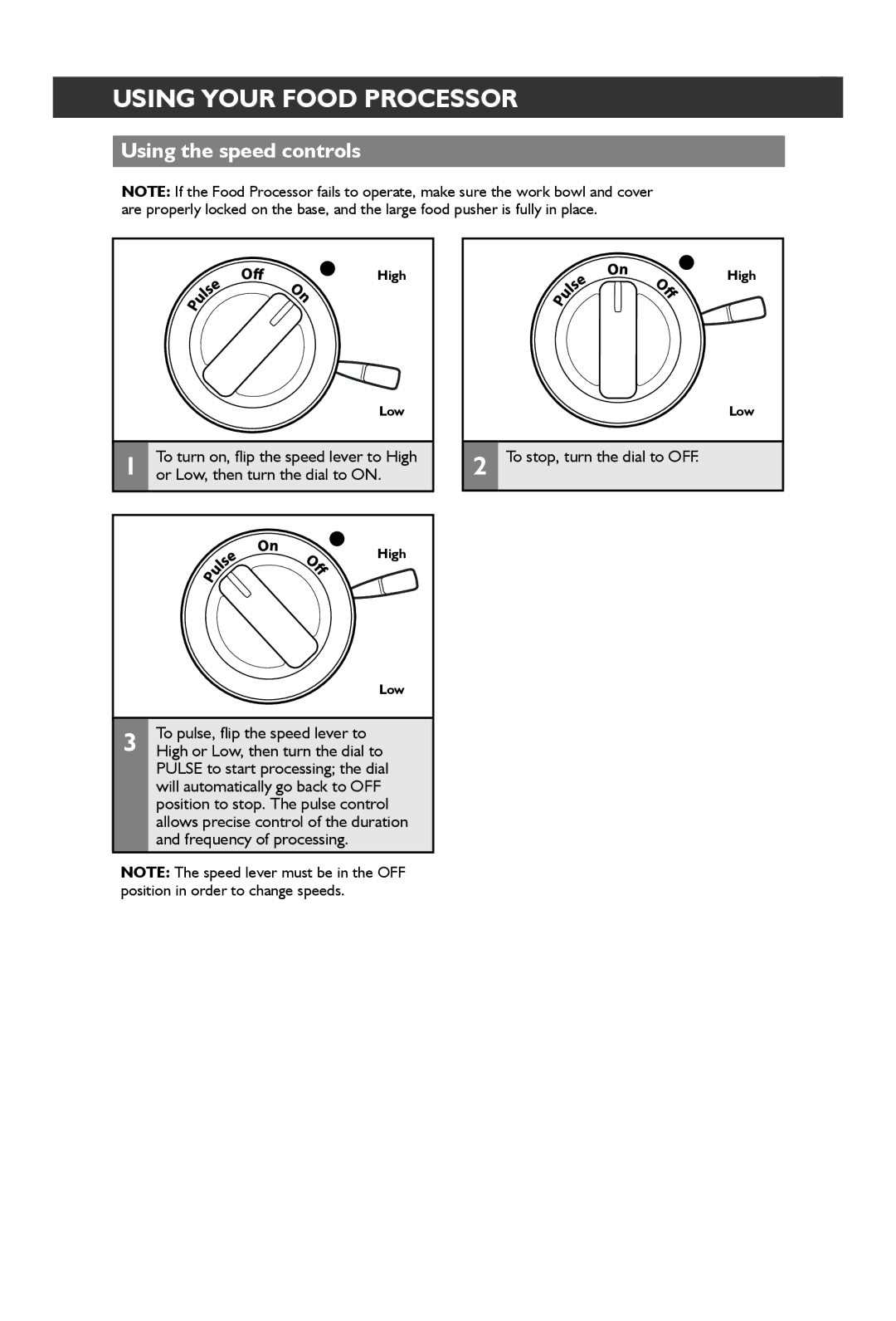 KitchenAid KFP1642 manual Using the speed controls 