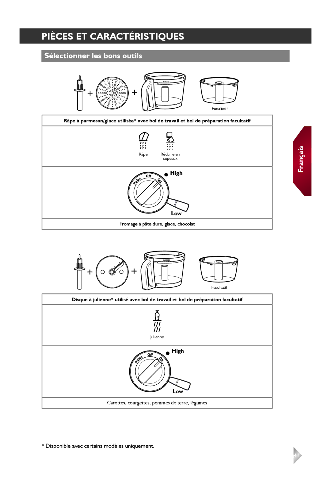 KitchenAid KFP1642 manual Fromage à pâte dure, glace, chocolat 