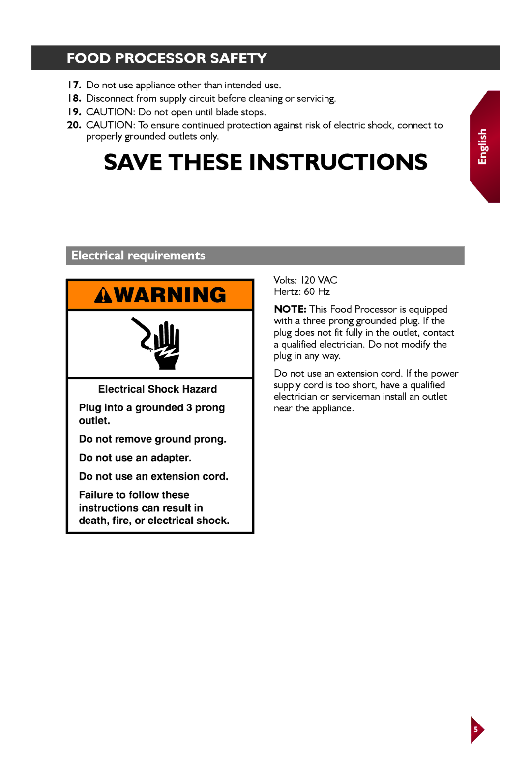 KitchenAid KFP1642 manual Electrical requirements 