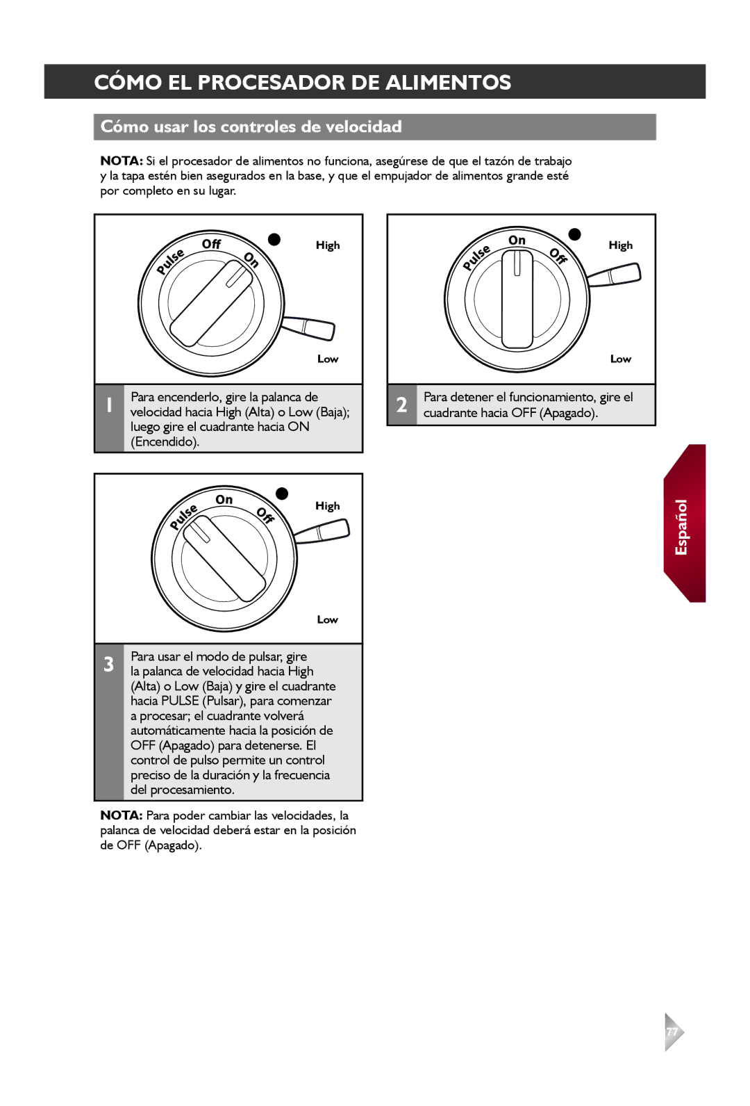 KitchenAid KFP1642 manual Cómo EL Procesador DE Alimentos, Cómo usar los controles de velocidad 