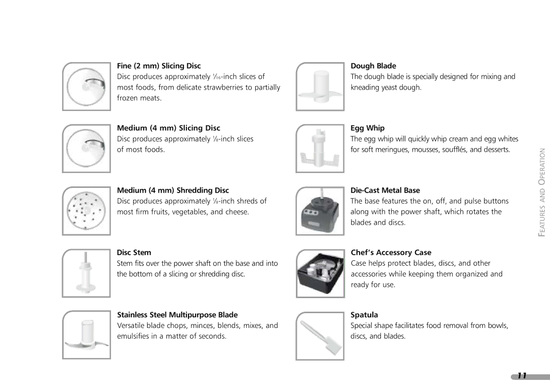 KitchenAid KPFP850 Fine 2 mm Slicing Disc, Medium 4 mm Slicing Disc, Medium 4 mm Shredding Disc, Disc Stem, Dough Blade 