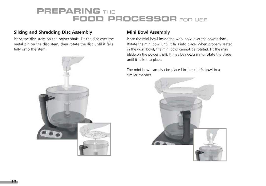 KitchenAid KFP1642CA, KPFP850 manual Slicing and Shredding Disc Assembly, Mini Bowl Assembly 