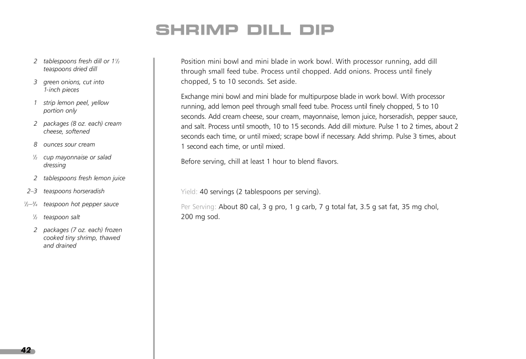 KitchenAid KFP1642CA, KPFP850 manual Shrimp Dill DIP 