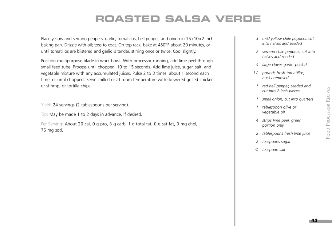 KitchenAid KPFP850, KFP1642CA manual Roasted Salsa Verde 