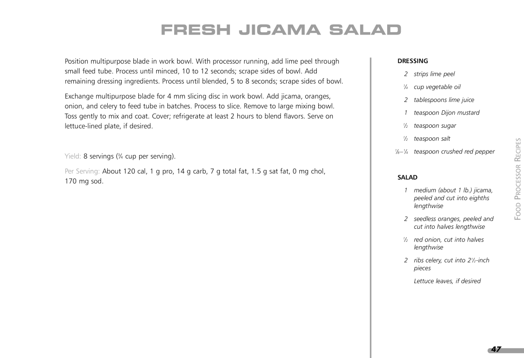 KitchenAid KPFP850, KFP1642CA manual Fresh Jicama Salad, Dressing 