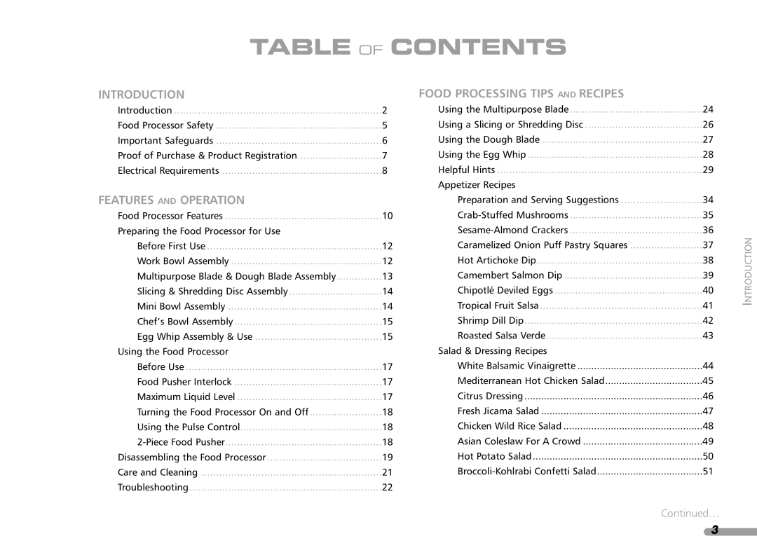 KitchenAid KPFP850, KFP1642CA manual Table of Contents 