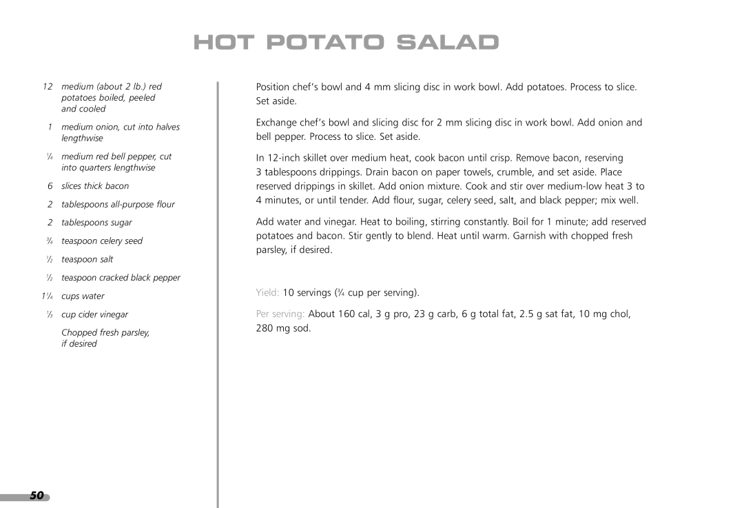 KitchenAid KFP1642CA, KPFP850 manual HOT Potato Salad 