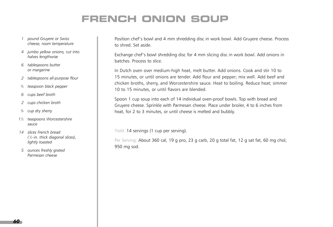 KitchenAid KFP1642CA, KPFP850 manual French Onion Soup 