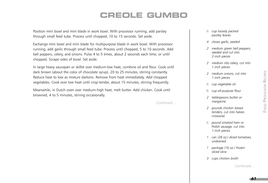 KitchenAid KPFP850, KFP1642CA manual Creole Gumbo 