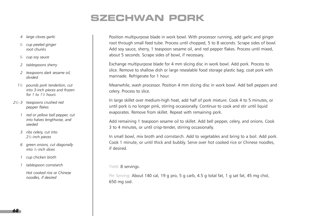 KitchenAid KFP1642CA, KPFP850 manual Szechwan Pork 