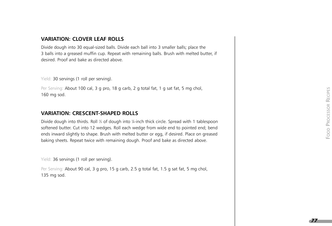 KitchenAid KPFP850, KFP1642CA manual Variation Clover Leaf Rolls 