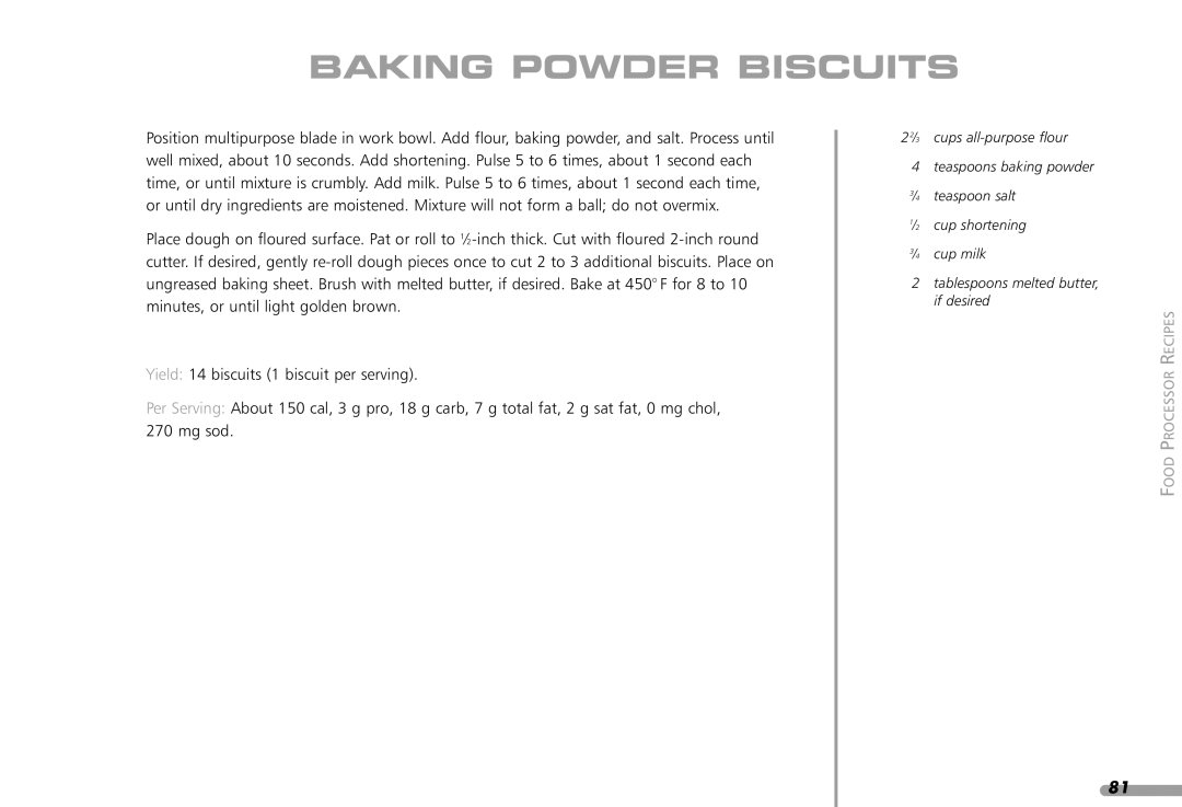 KitchenAid KPFP850, KFP1642CA manual Baking Powder Biscuits 