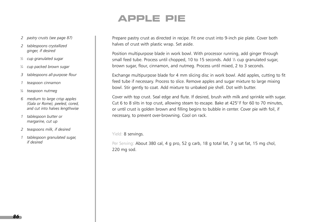 KitchenAid KFP1642CA, KPFP850 manual Apple PIE 