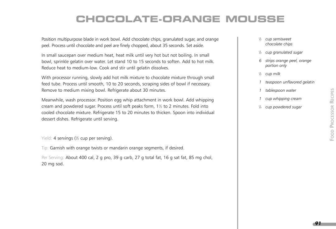 KitchenAid KPFP850, KFP1642CA manual CHOCOLATE-ORANGE Mousse 