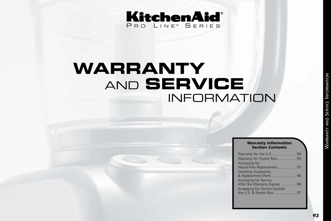 KitchenAid KPFP850, KFP1642CA manual Warranty and Service 