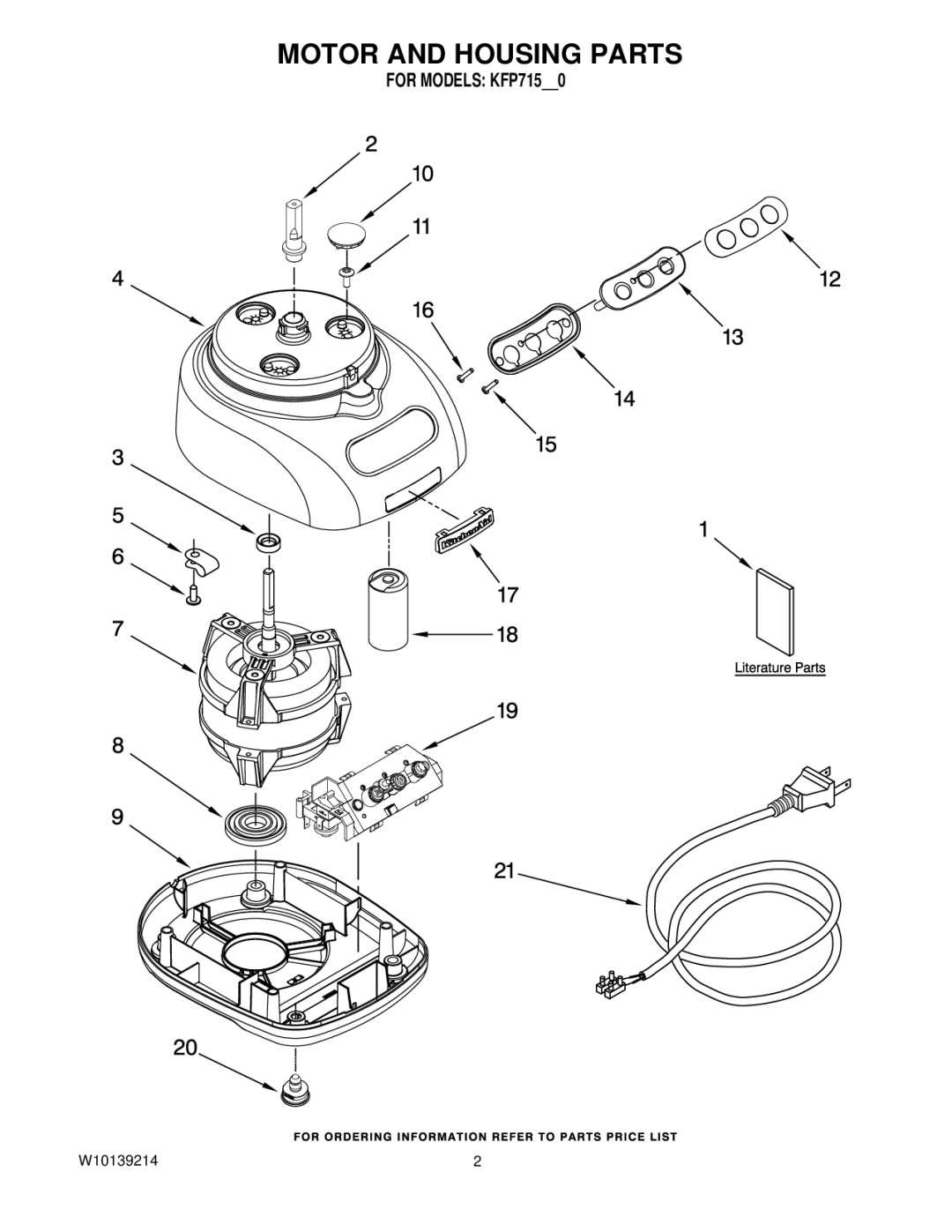 KitchenAid KFP715WH0, KFP715OB0, KFP715BW0 manual Motor and Housing Parts 