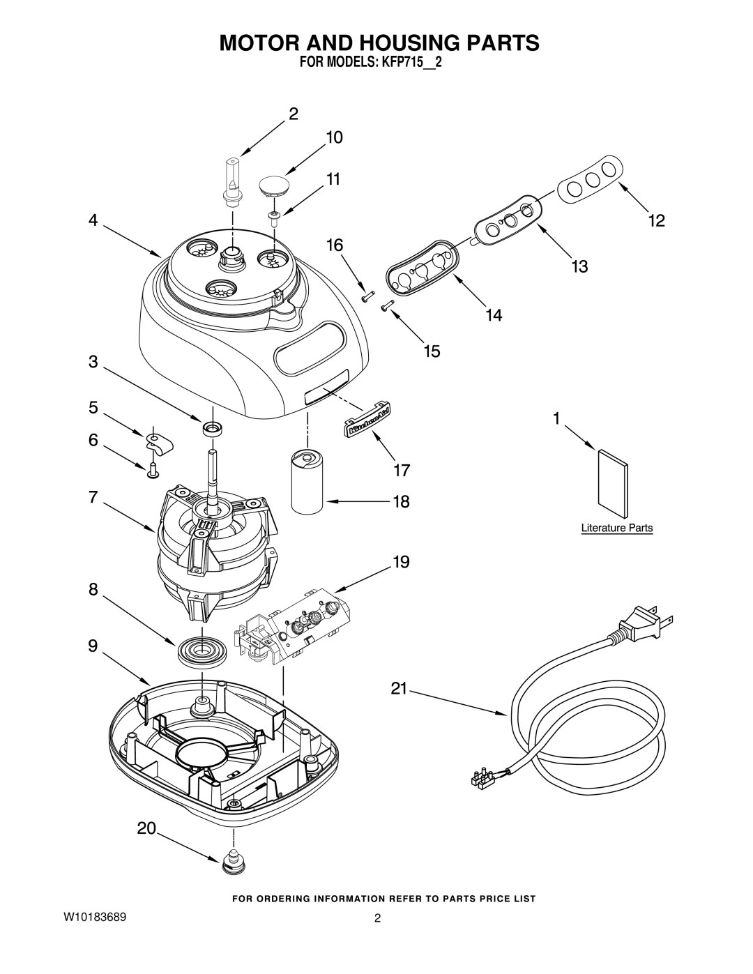 KitchenAid KFP715BW2, KFP715WH2, KFP715ER2, KFP715OB2 manual Motor and Housing Parts 