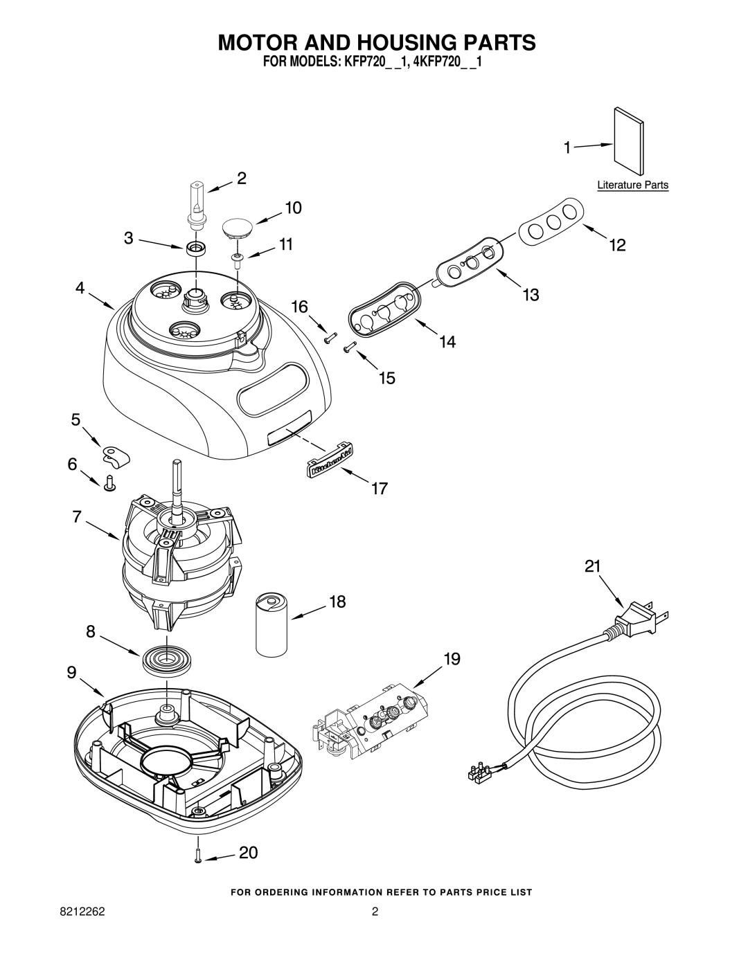 KitchenAid KFP720BW1, 4KFP720ER1, 4KFP720WH1, 4KFP720BU1, 4KFP720OB1 manual Motor and Housing Parts 