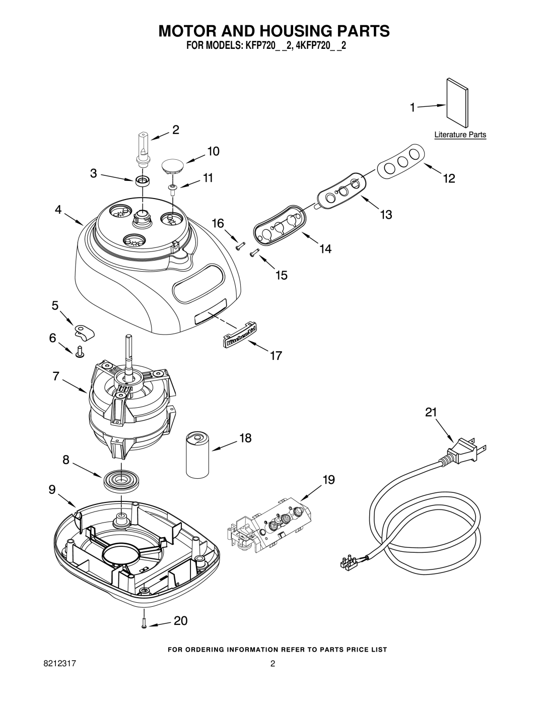 KitchenAid KFP720BW2, 4KFP720WH2, 4KFP720OB2, 4KFP720ER2, 4KFP720BU2 manual Motor and Housing Parts 