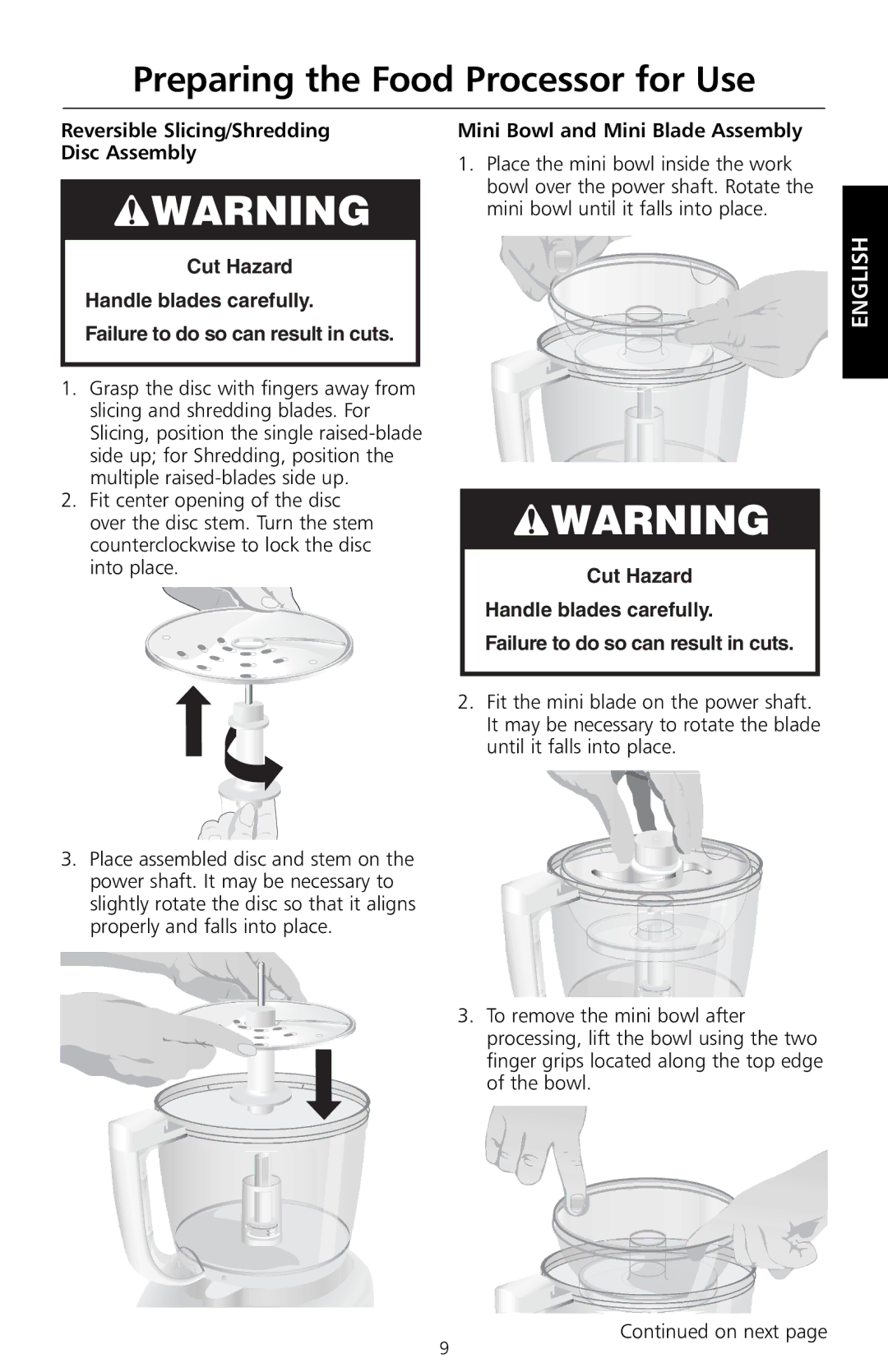 KitchenAid KFP715, KFP730, KFP720, KFP710 manual Reversible Slicing/Shredding Disc Assembly, Mini Bowl and Mini Blade Assembly 