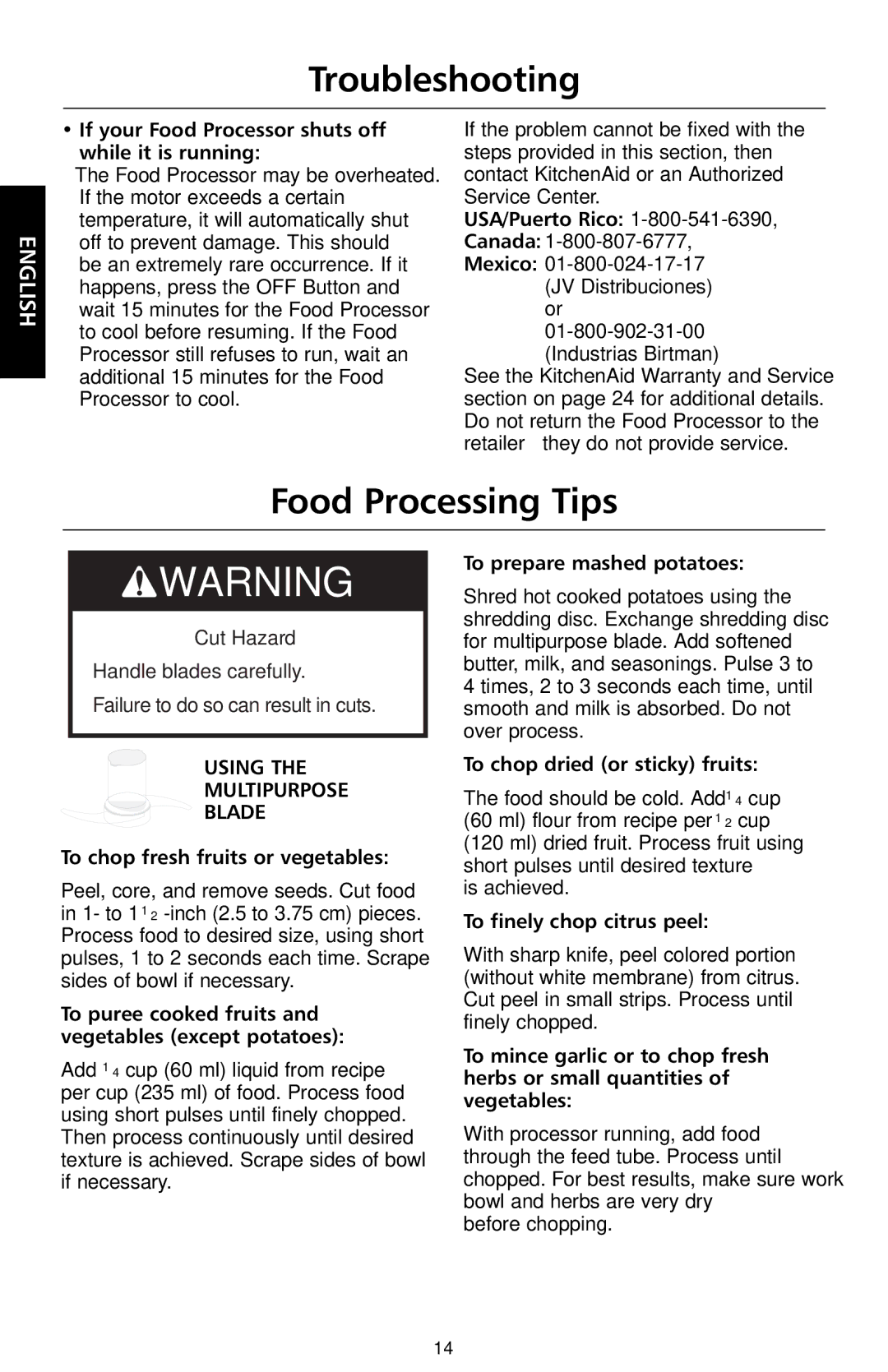 KitchenAid KFP730, KFP720, KFP710, KFP715 manual Food Processing Tips 