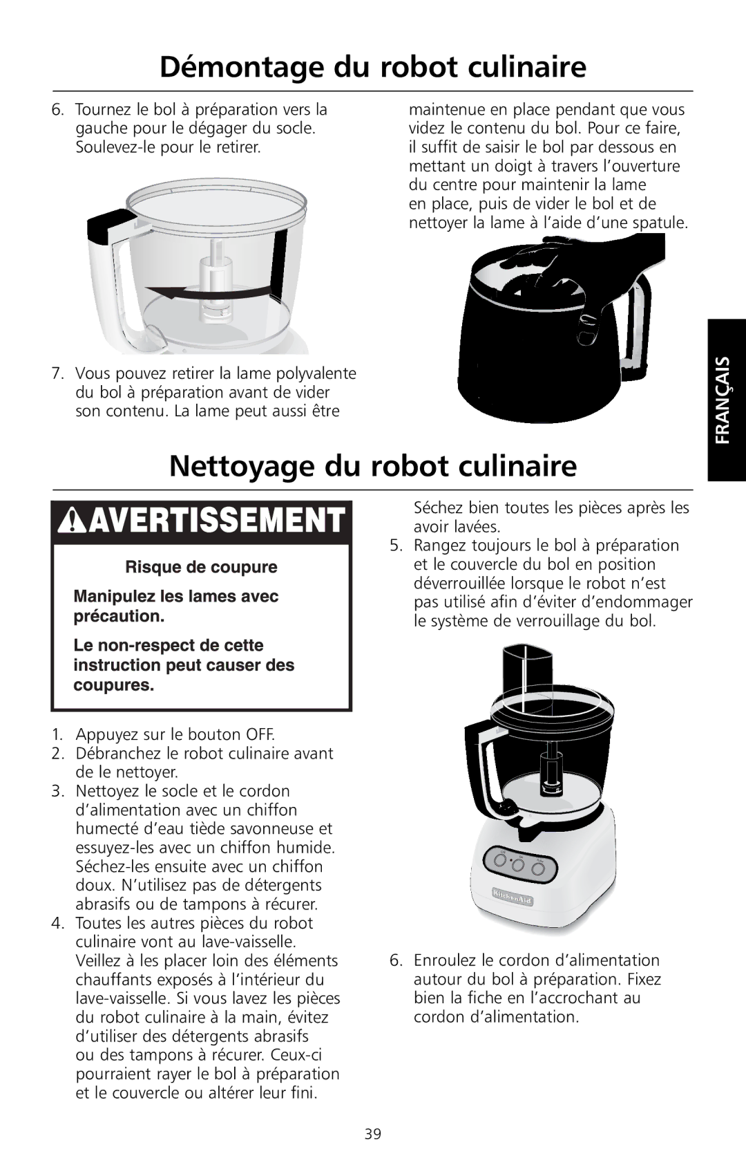 KitchenAid KFP720, KFP730, KFP710, KFP715 manual Nettoyage du robot culinaire 