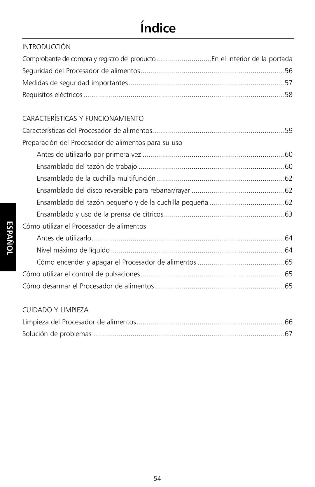 KitchenAid KFP730 Índice, Preparación del Procesador de alimentos para su uso, Cómo utilizar el Procesador de alimentos 