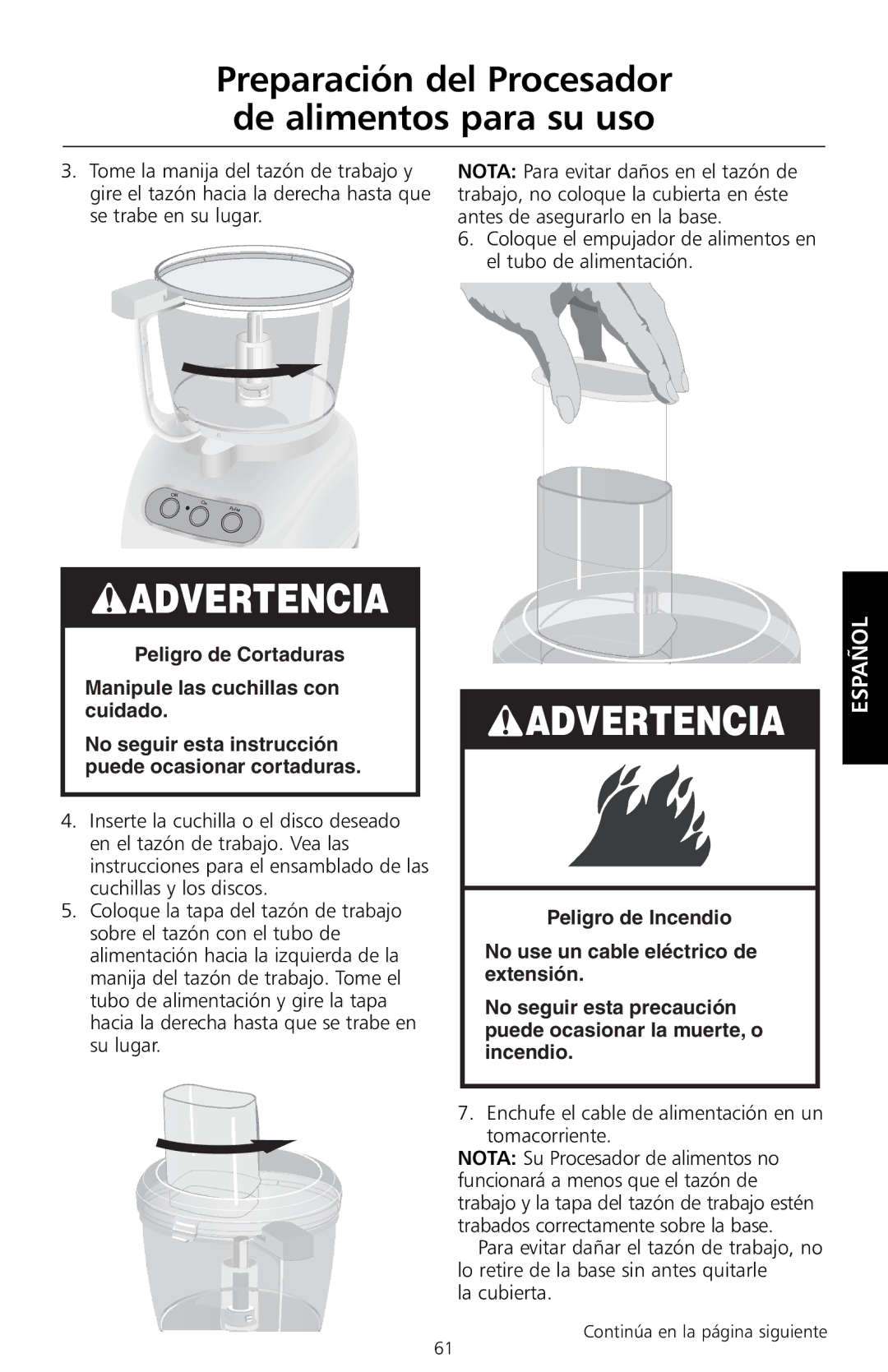 KitchenAid KFP715, KFP730, KFP720, KFP710 manual Enchufe el cable de alimentación en un tomacorriente 