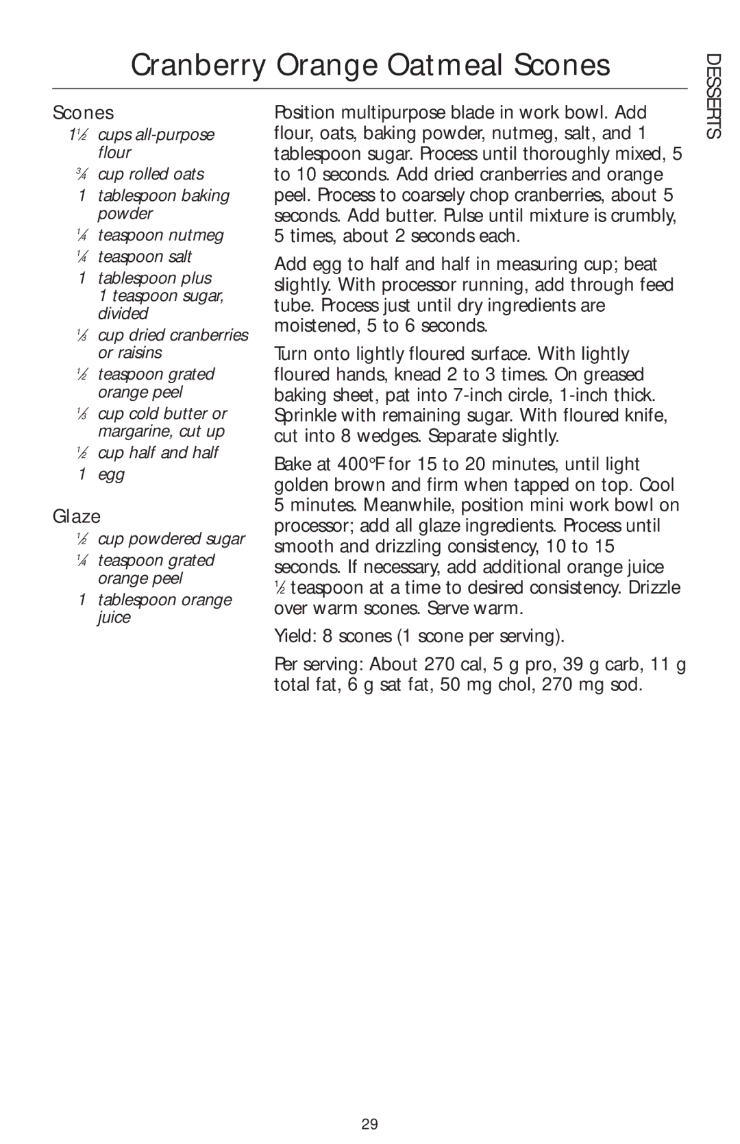 KitchenAid KFP720, KFP730, KFP710 manual Cranberry Orange Oatmeal Scones, Glaze 
