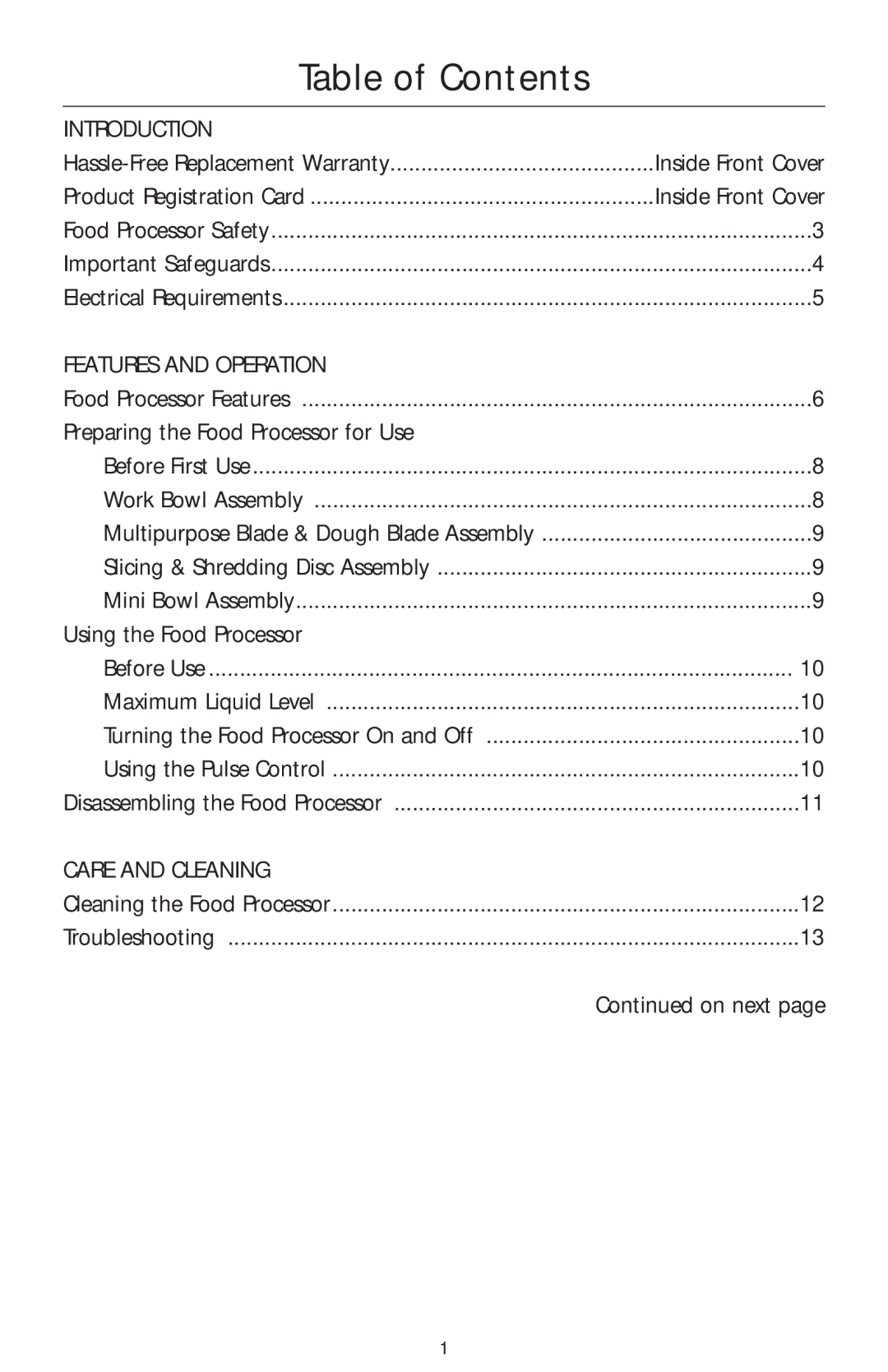 KitchenAid KFP740 manual Table of Contents 