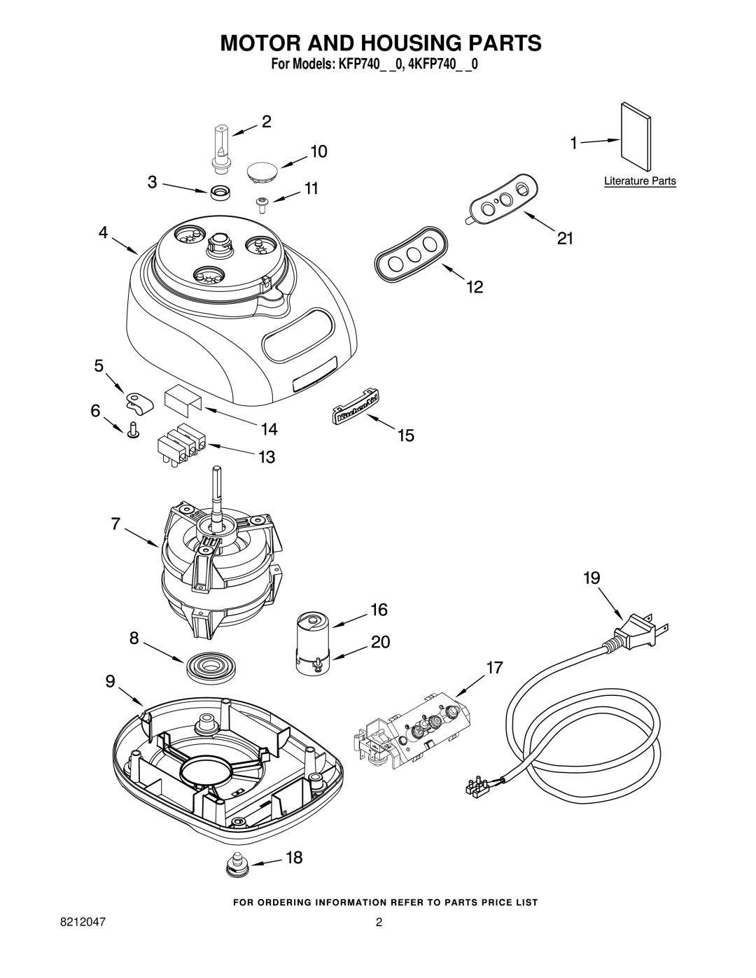 KitchenAid 4KFP740WH0, 4KFP740CR0 manual Motor and Housing Parts 