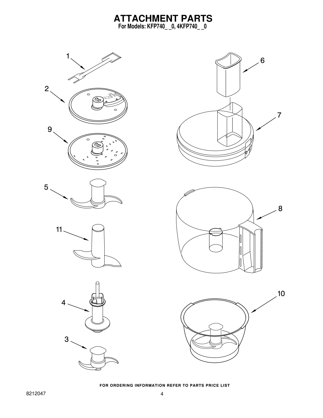 KitchenAid 4KFP740WH0, 4KFP740CR0 manual Attachment Parts 