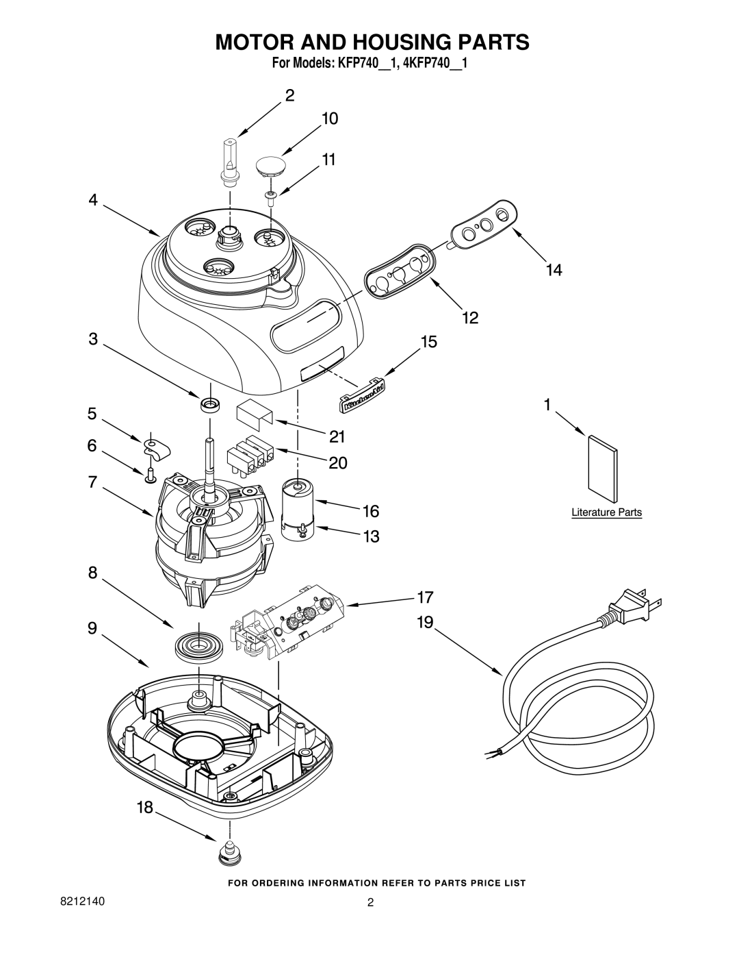 KitchenAid KFP740QOB1, KFP740QWH1, KFP740QGC1, KFP740QER1, KFP740QBW1, KFP740QBF1, 4KFP740WH1 manual Motor and Housing Parts 