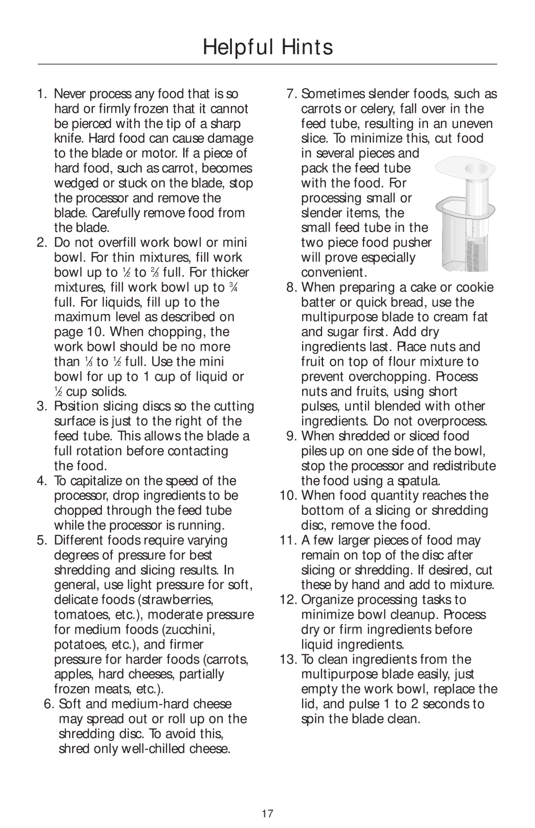 KitchenAid KFP750 manual Helpful Hints 