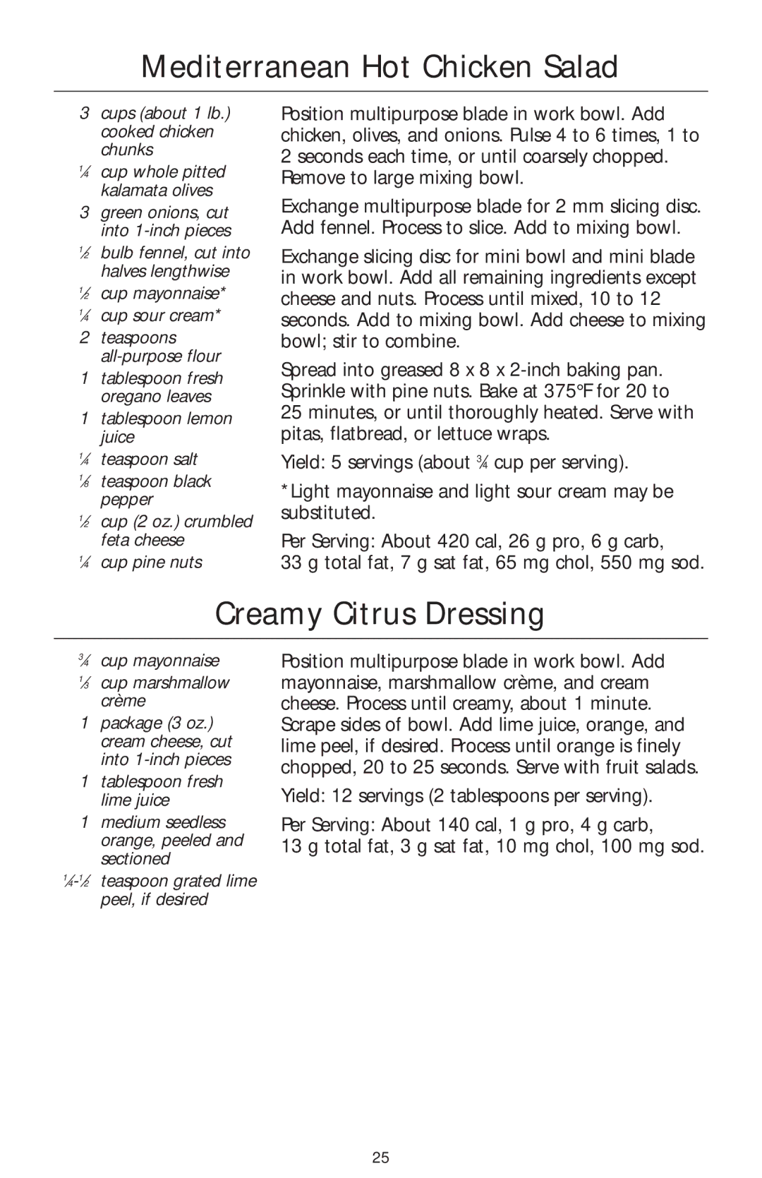 KitchenAid KFP750 Mediterranean Hot Chicken Salad, Creamy Citrus Dressing, ⁄2 bulb fennel, cut into, ⁄4 cup pine nuts 