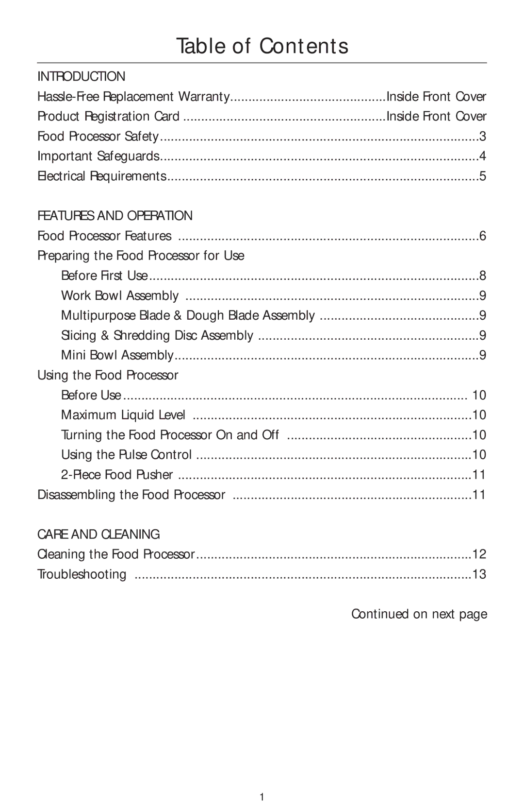 KitchenAid KFP750 manual Table of Contents 