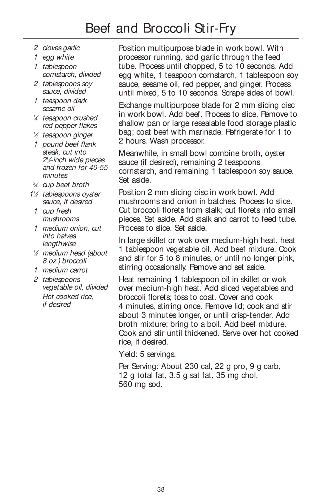 KitchenAid KFP750 Beef and Broccoli Stir-Fry, Cloves garlic Egg white, ⁄8 teaspoon ginger, Hot cooked rice, if desired 