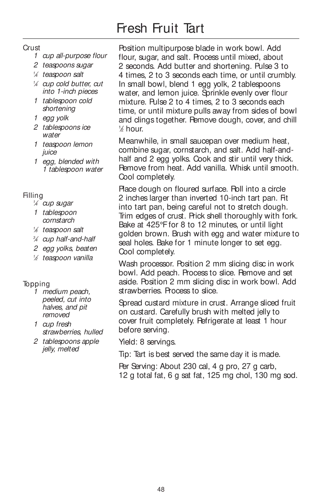 KitchenAid KFP750 manual Fresh Fruit Tart, Seconds. Add butter and shortening. Pulse 3 to 