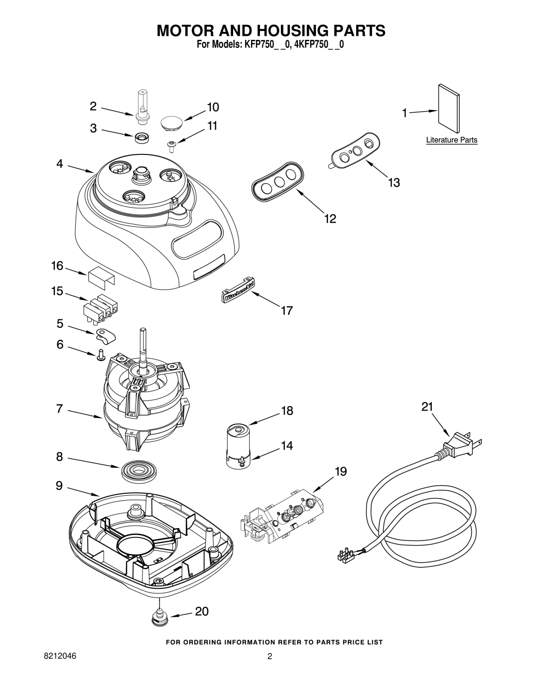 KitchenAid KFP750ER0, 4KFP750WH0, 4KFP750CR0, 4KFP750PK0, 4KFP750BU0, 4KFP750OB0 manual Motor and Housing Parts 